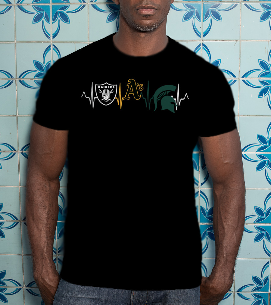 Raiders A's Spartans Heartbeat Love Mss T-Shirt
