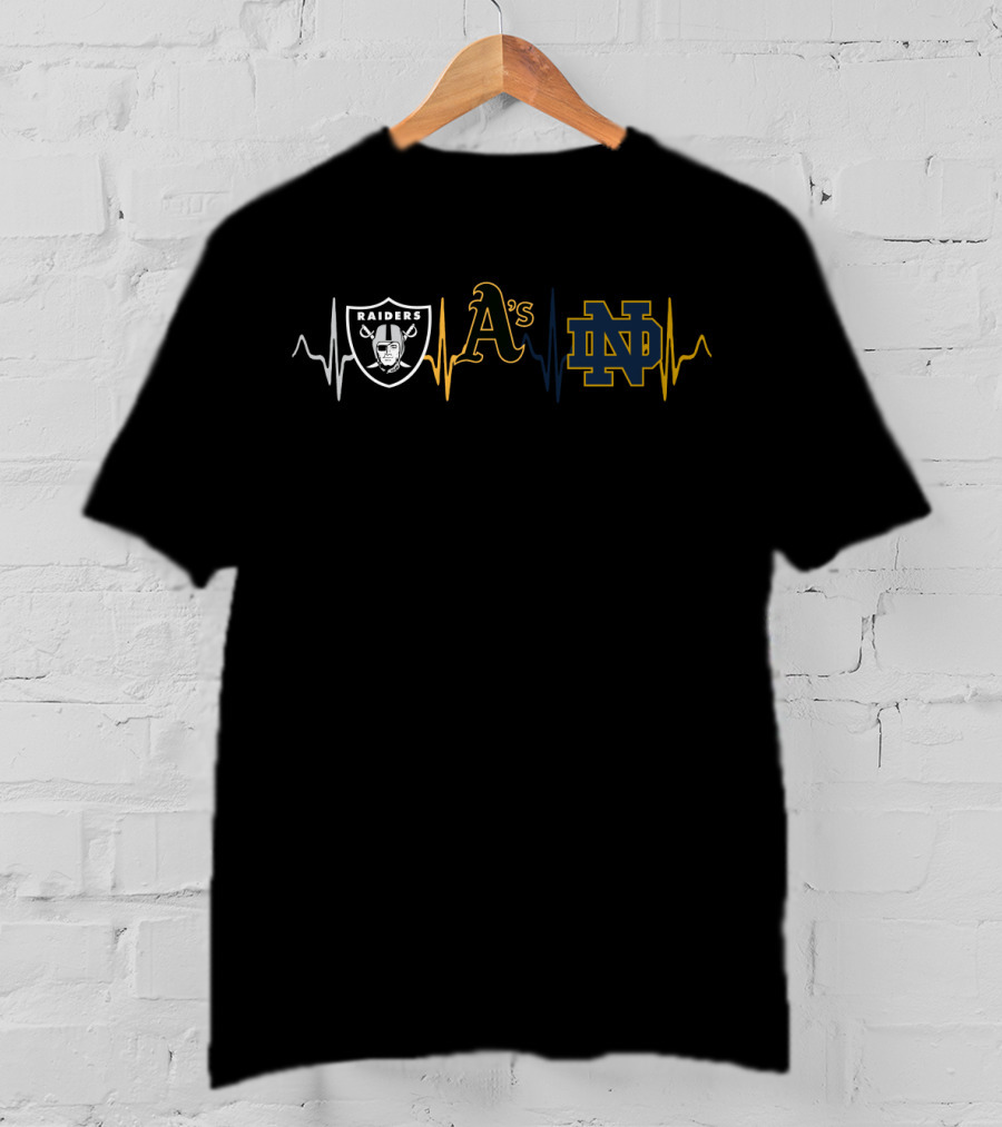 Raiders Athletics A's Nd Notre Dame Fan Heartbeat T-Shirt