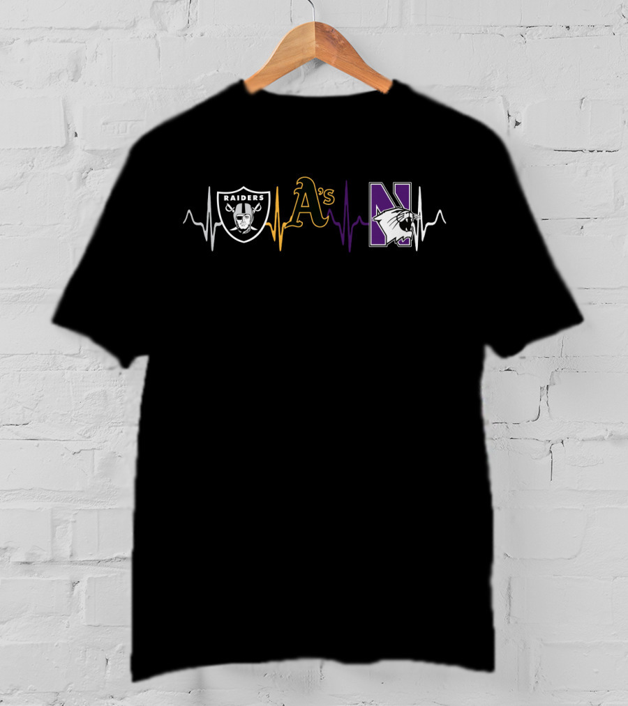 Raiders A's Northwestern Wildcats Heartbeat T-Shirt