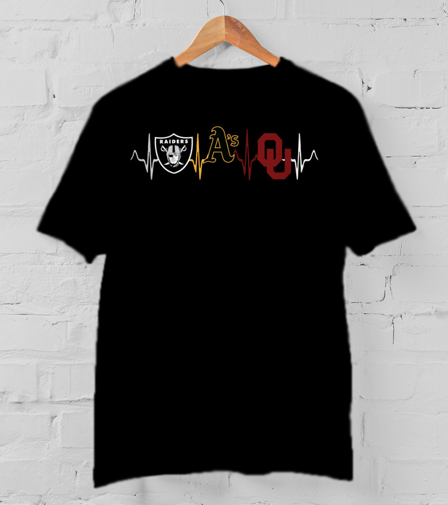 Raiders Athletics Oakland A's Oklahoma Sooners Heartbeat T-Shirt