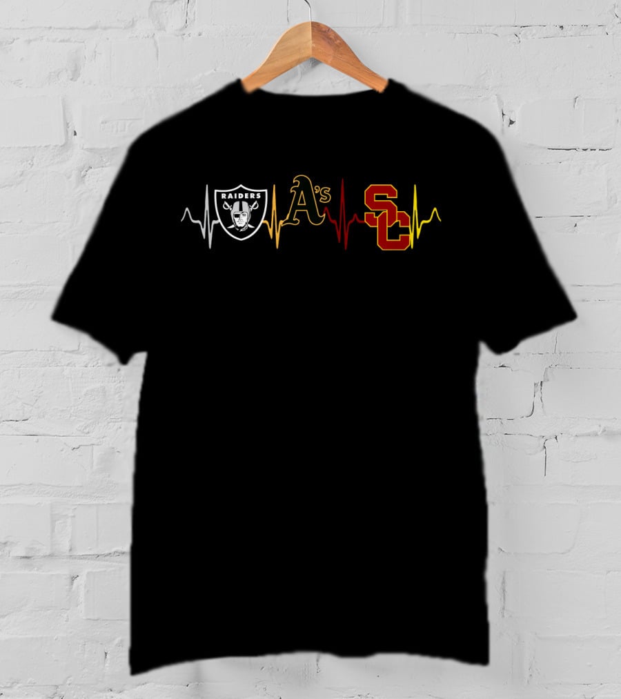 Raiders Athletics A's Usc Love With Heartbeat Icons T-Shirt