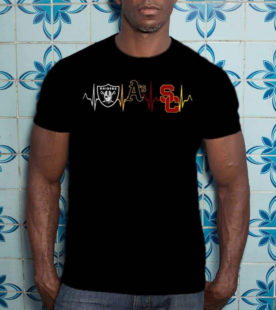 Raiders Athletics A's Usc Love With Heartbeat Icons T-Shirt