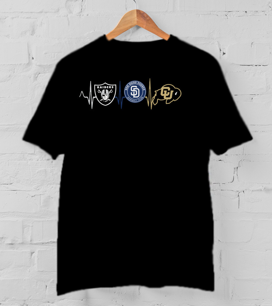 Raiders Padres Colorado Buffaloes Heartbeat T-Shirt