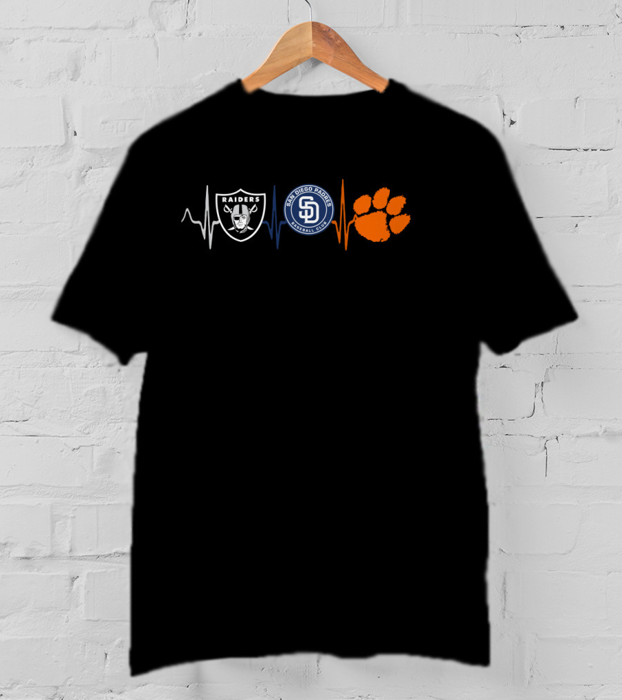 Raiders San Diego Padres Clemson Tigers Heartbeat T-Shirt
