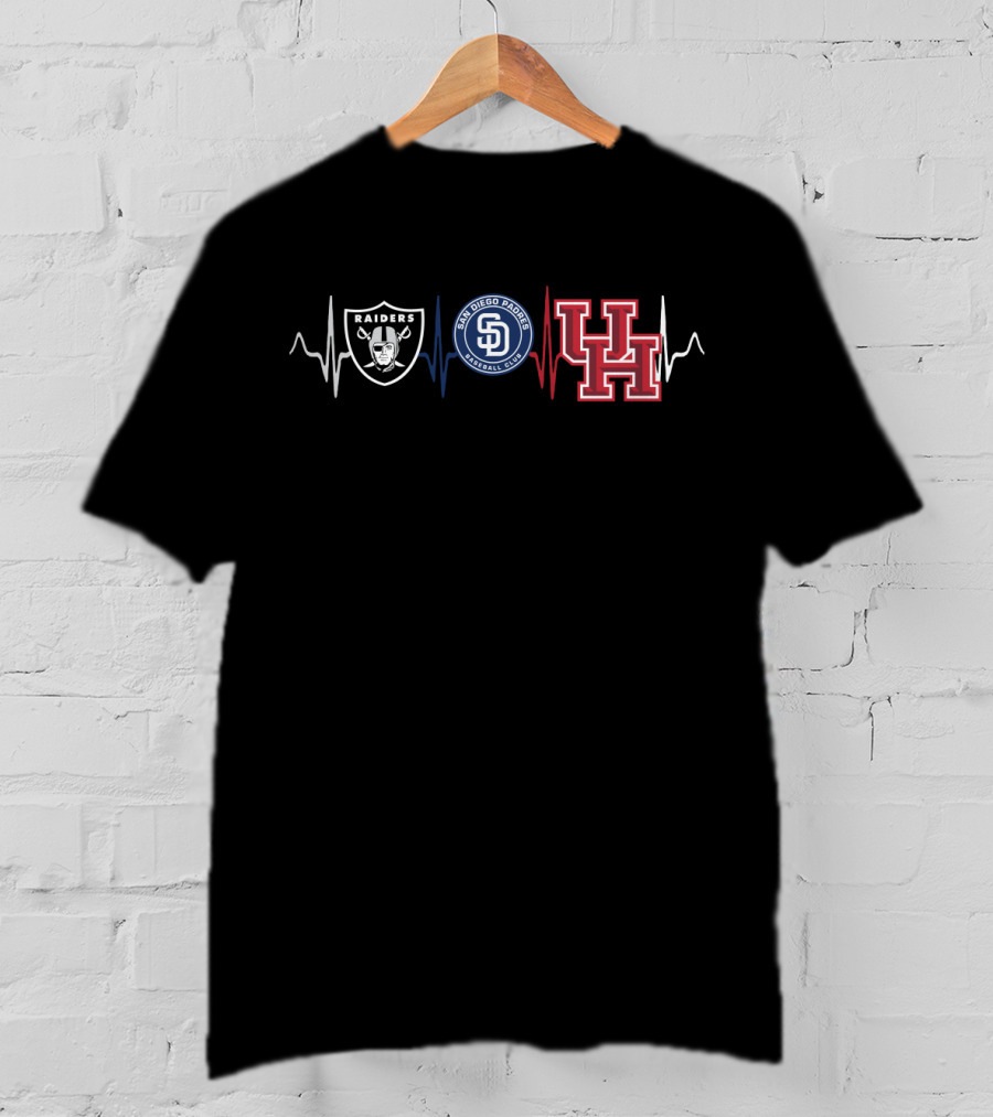 Raiders Padres Houston Cougars Heartbeat Icons T-Shirt