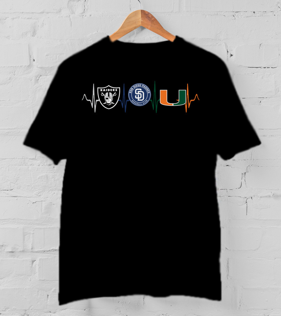 Raiders Padres Miami Hurricanes Heartbeat T-Shirt