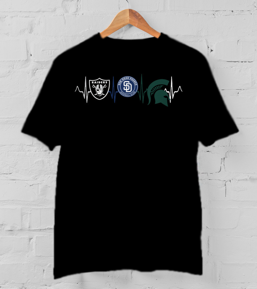 Raiders Padres Spartans Heartbeat Logos T-Shirt
