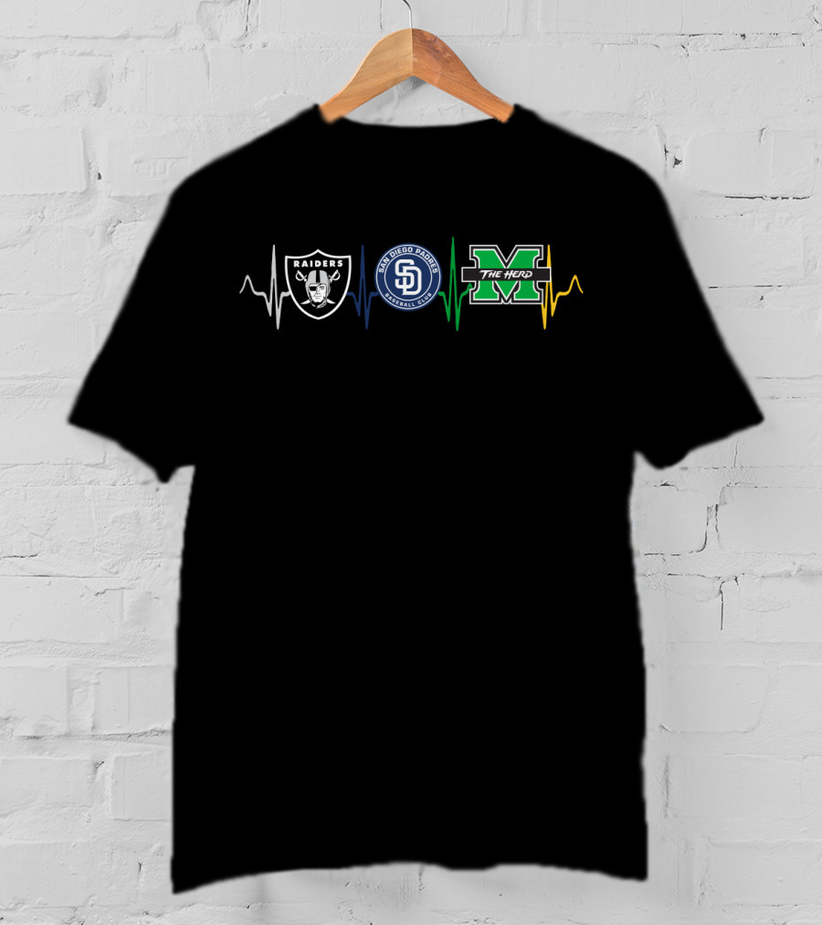 Raiders San Diego Padres Marshall Thundering Herd Logo Hearts T-Shirt