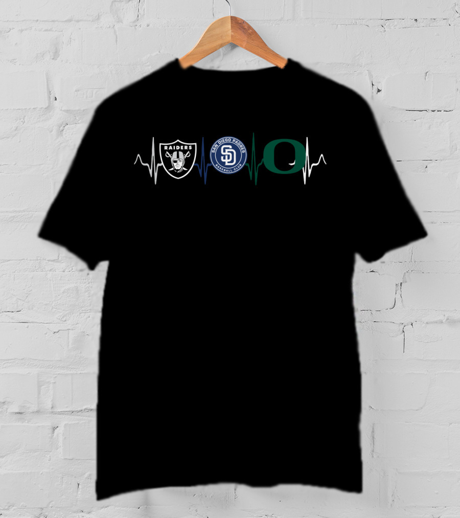 Raiders Padres Oregon Ducks Heartbeat Logos T-Shirt