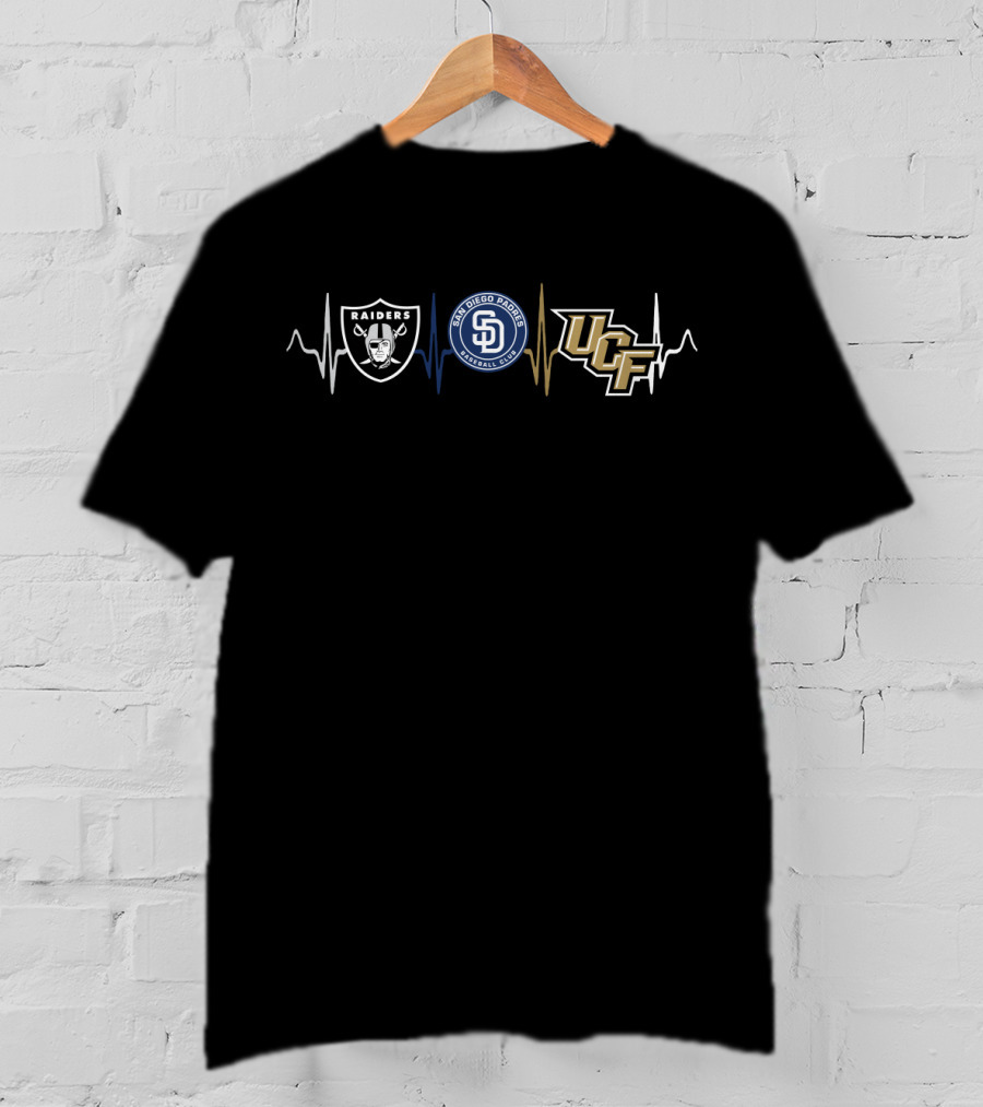 Raiders Padres Ucf Heartbeat Logo Fusion T-Shirt