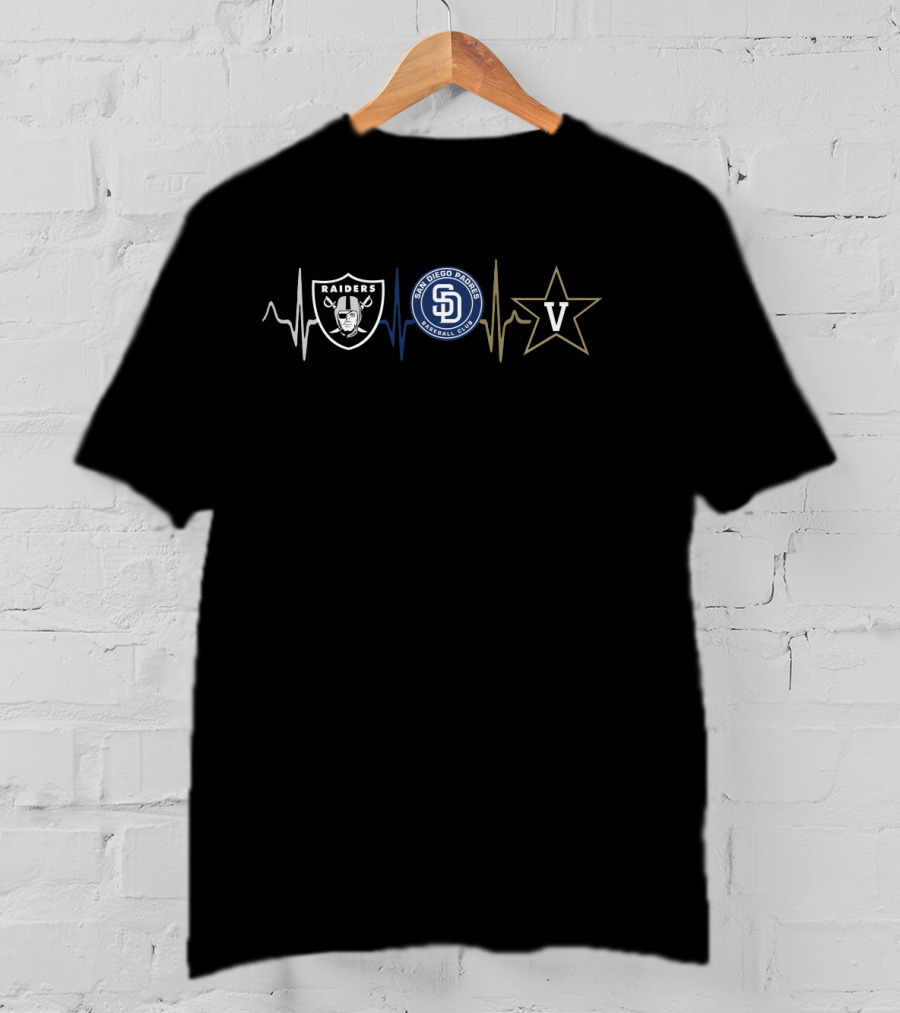 Raiders San Diego Padres Vanderbilt Commodores Heartbeat T-Shirt