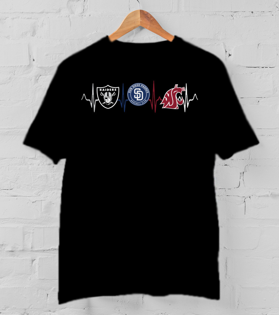 Raiders San Diego Padres Washington State Cougars Heartbeat T-Shirt