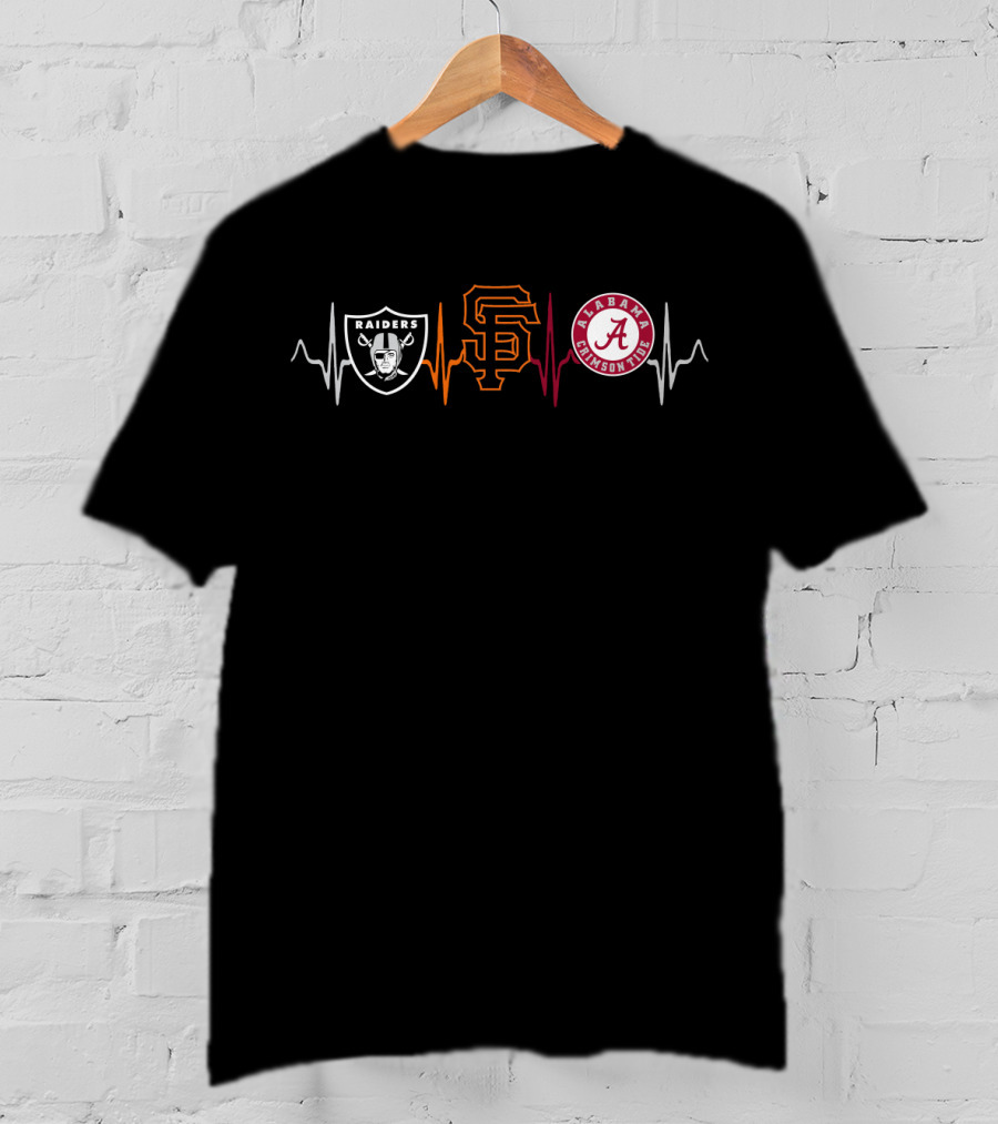 Raiders Giants Alabama Crimson Tide Heartbeat T-Shirt