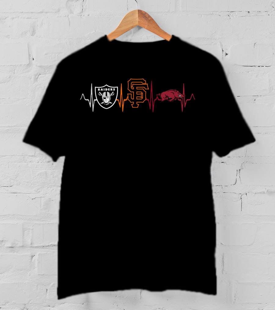 Raiders Giants Razorbacks Heartbeat T-Shirt
