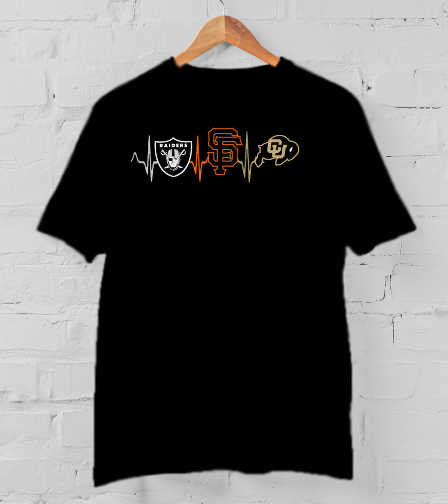 Raiders Giants Colorado Buffaloes Heartbeat T-Shirt