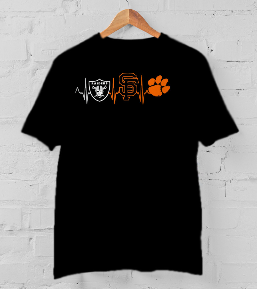 Raiders Giants Sf Clemson Paw Heartbeat T-Shirt