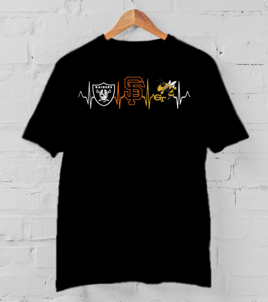 Raiders Giants Yellow Jackets Pulse Heartbeat T-Shirt