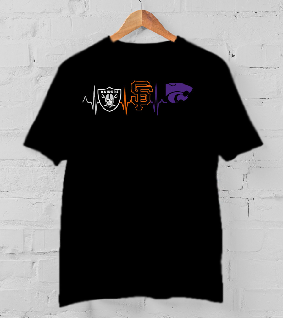 Raiders Heartbeat Giants Beat With K State Wildcats T-Shirt