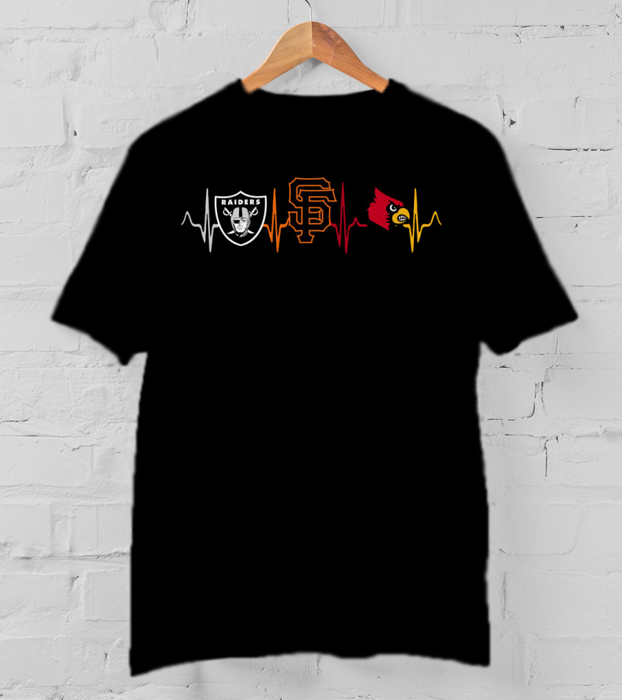Raiders Giants Cardinals Heartbeat Ekg Line T-Shirt