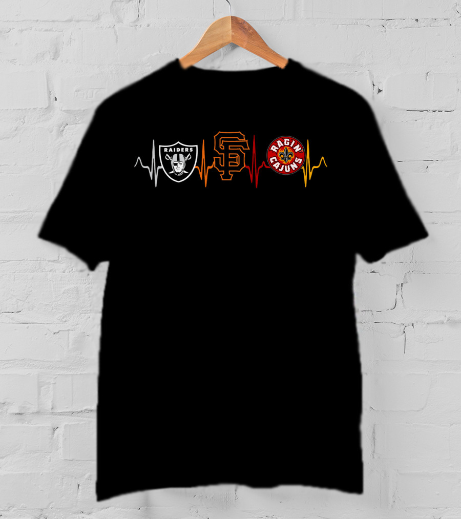 Raiders Sf Giants Ragin Cajuns Heartbeat Lrc T-Shirt