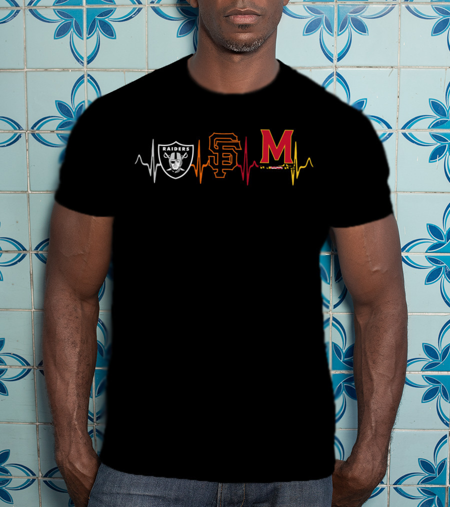 Raiders Giants Maryland Terrapins Heartbeat T-Shirt