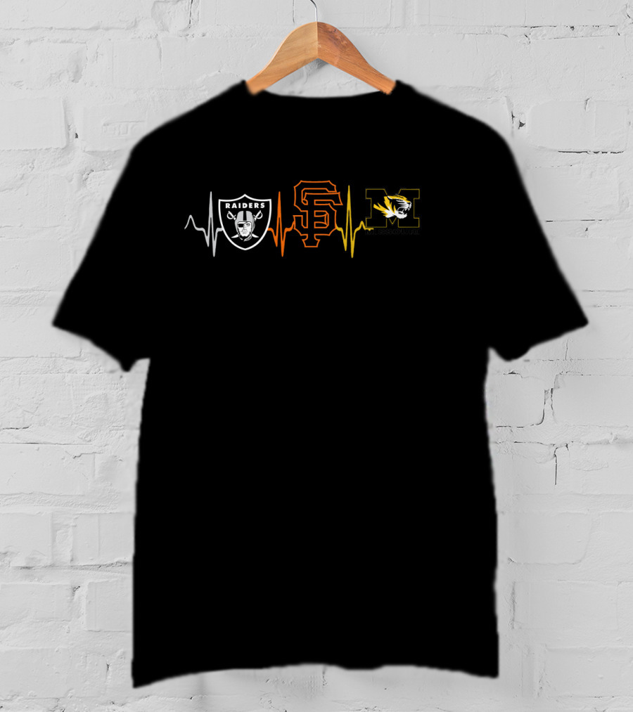 Raiders Giants Missouri Tigers Heartbeat T-Shirt