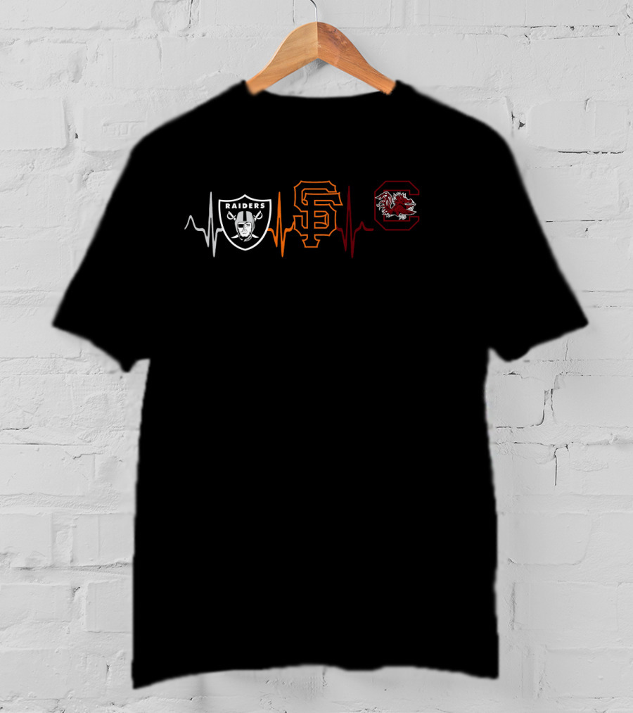 Raiders Giants Scg Heartbeat Logo Combination T-Shirt