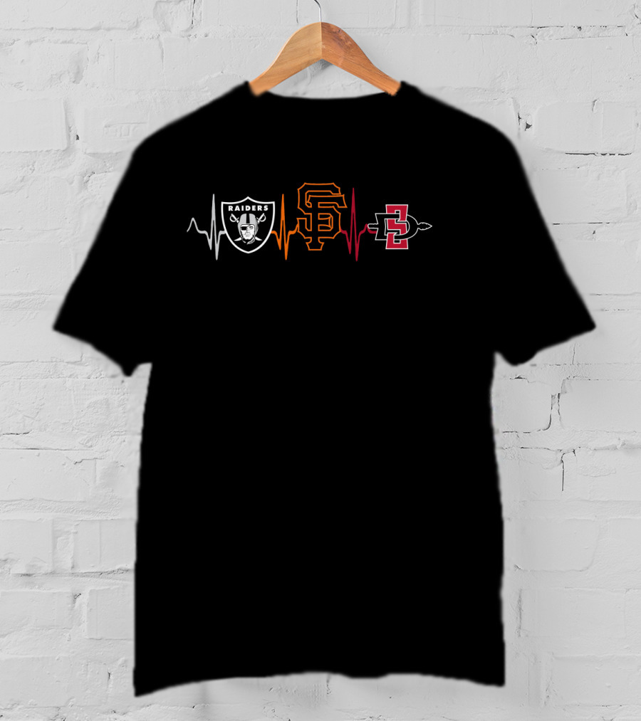 Raiders Giants San Diego State Aztecs Heartbeat T-Shirt