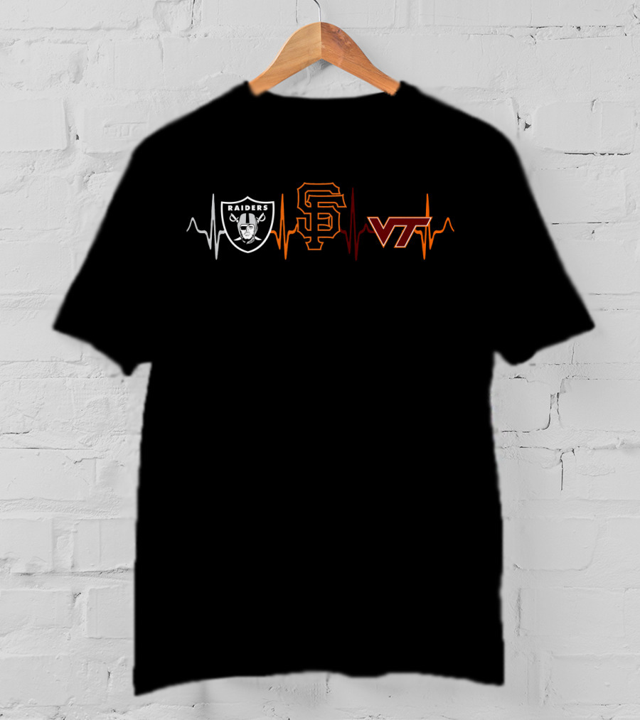 Raiders San Francisco Giants Virginia Tech Heartbeat T-Shirt