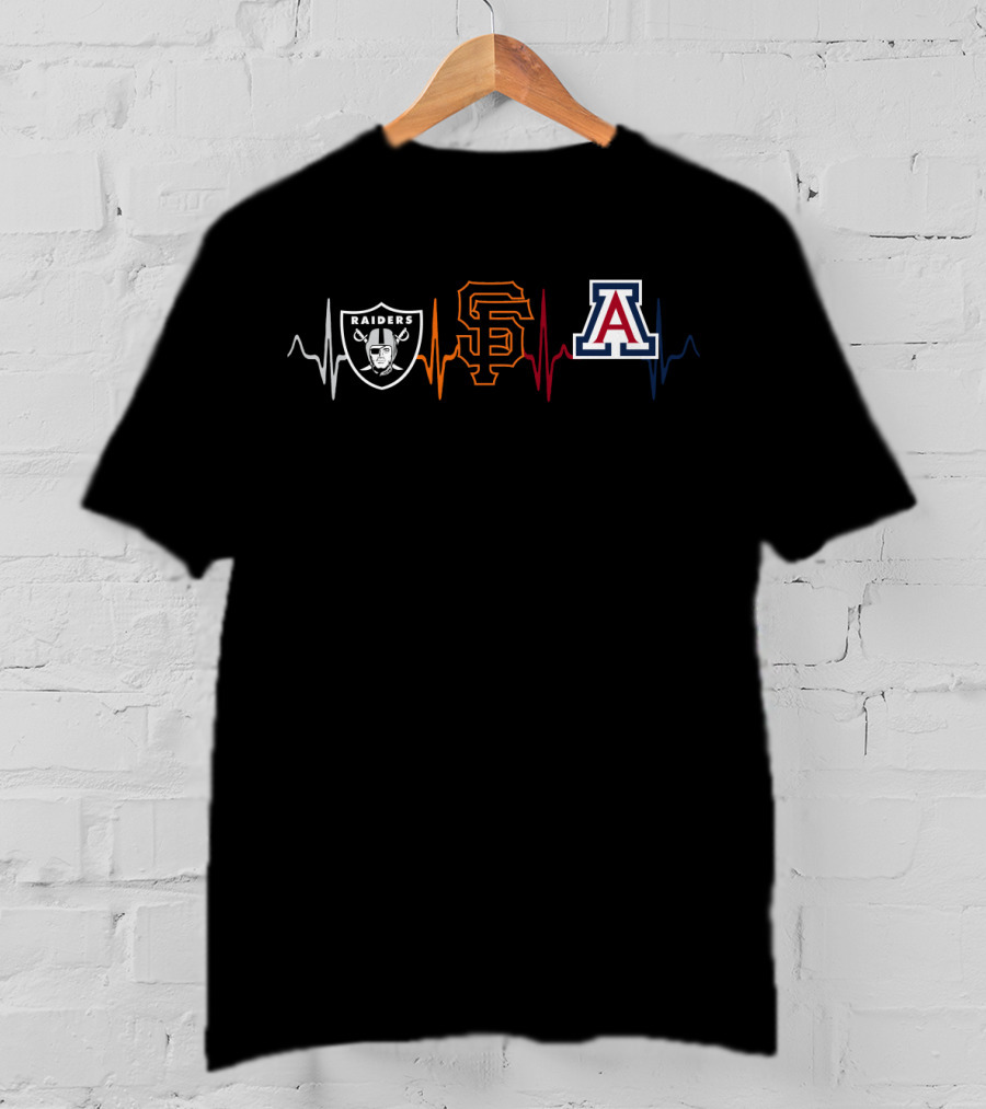 Raiders Giants Arizona Wildcats Logo Heartbeat T-Shirt
