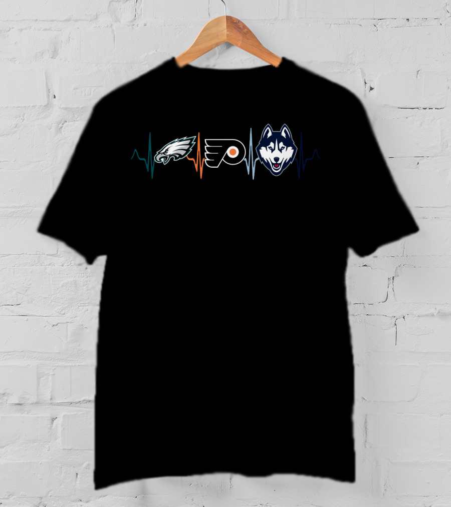 Philadelphia Eagles Flyers Uconn Huskies Heartbeat T-Shirt