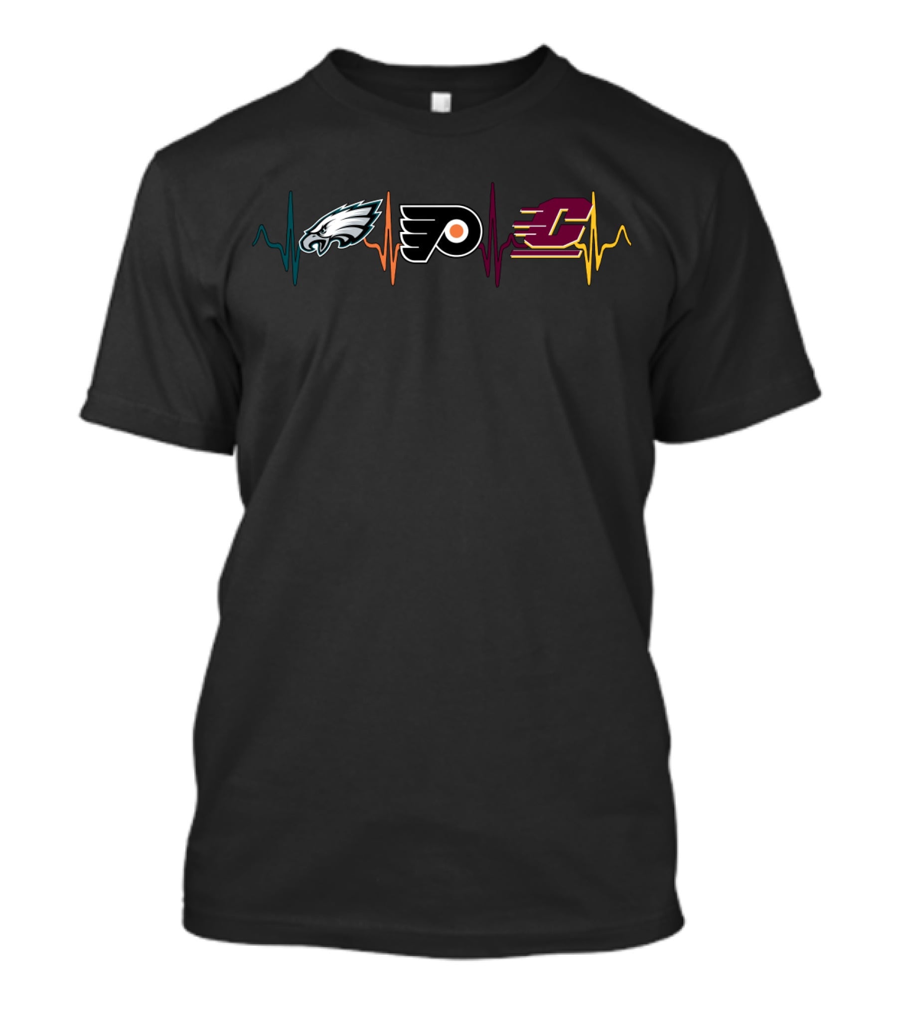 Philadelphia Eagles Flyers Central Michigan Cmc Heartbeat T-Shirt