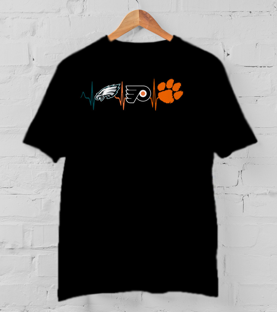 Philadelphia Eagles Flyers Clemson Tigers Heartbeat T-Shirt