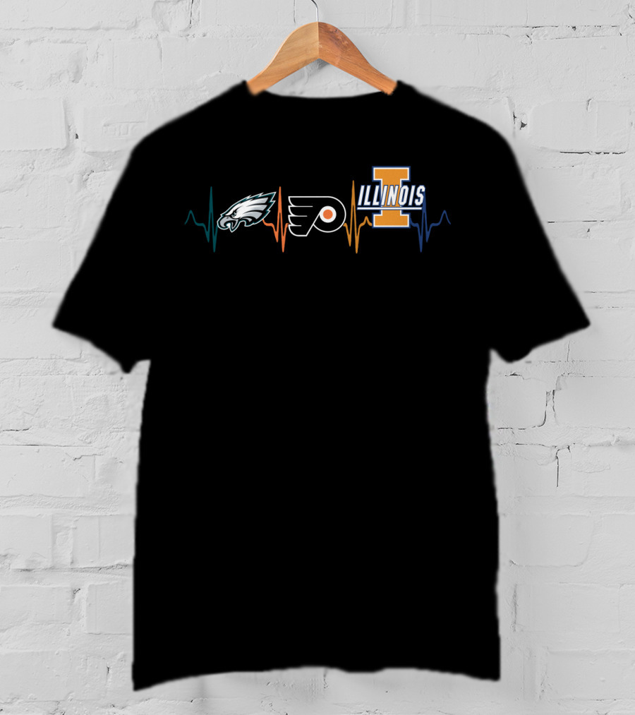 Eagles Flyers Illinois Heartbeat T-Shirt