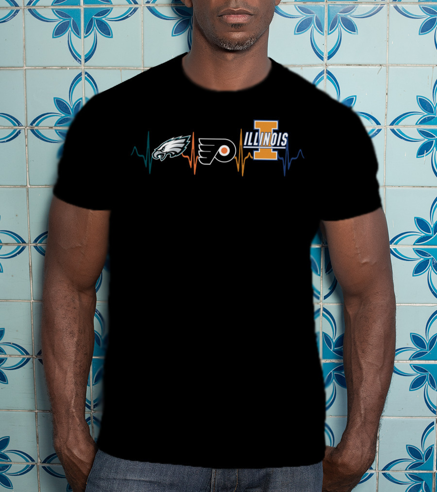 Eagles Flyers Illinois Heartbeat T-Shirt