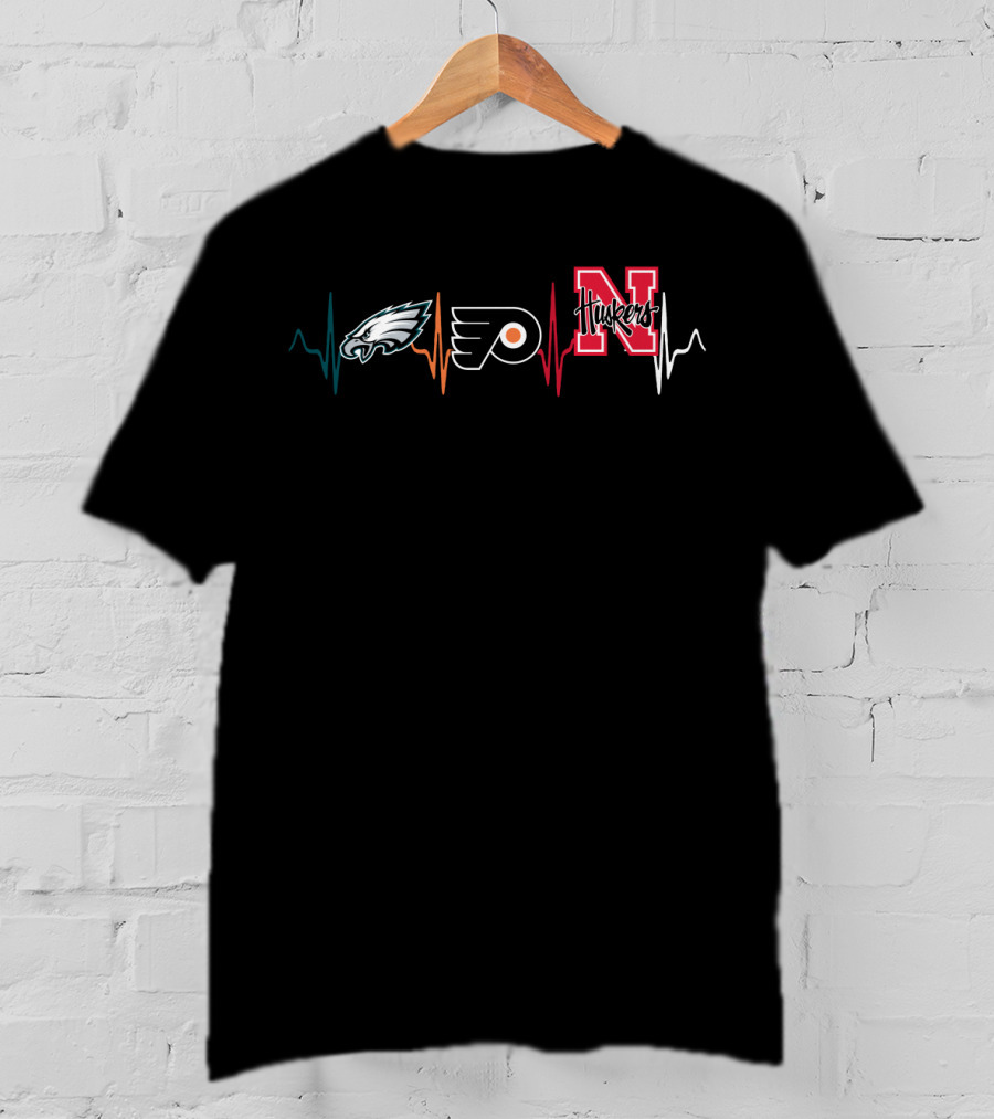 Philadelphia Eagles Flyers Nebraska Cornhuskers Heartbeat T-Shirt