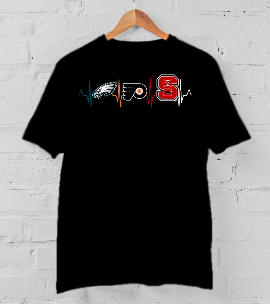 Eagles And Flyers Heartbeat With Nc State Wolfpack T-Shirt