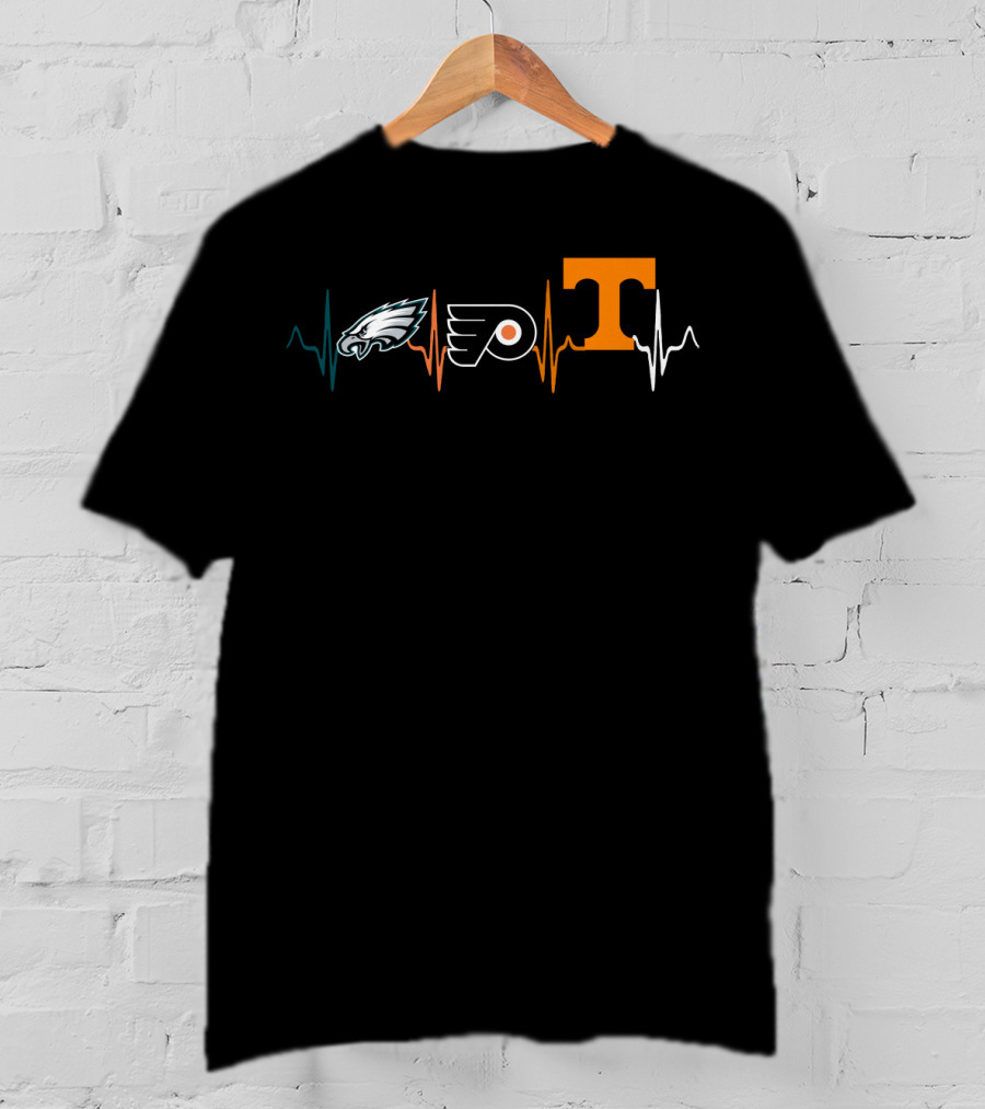 Philadelphia Eagles And Flyers Love With Tennessee Volunteers Heartbeat T-Shirt
