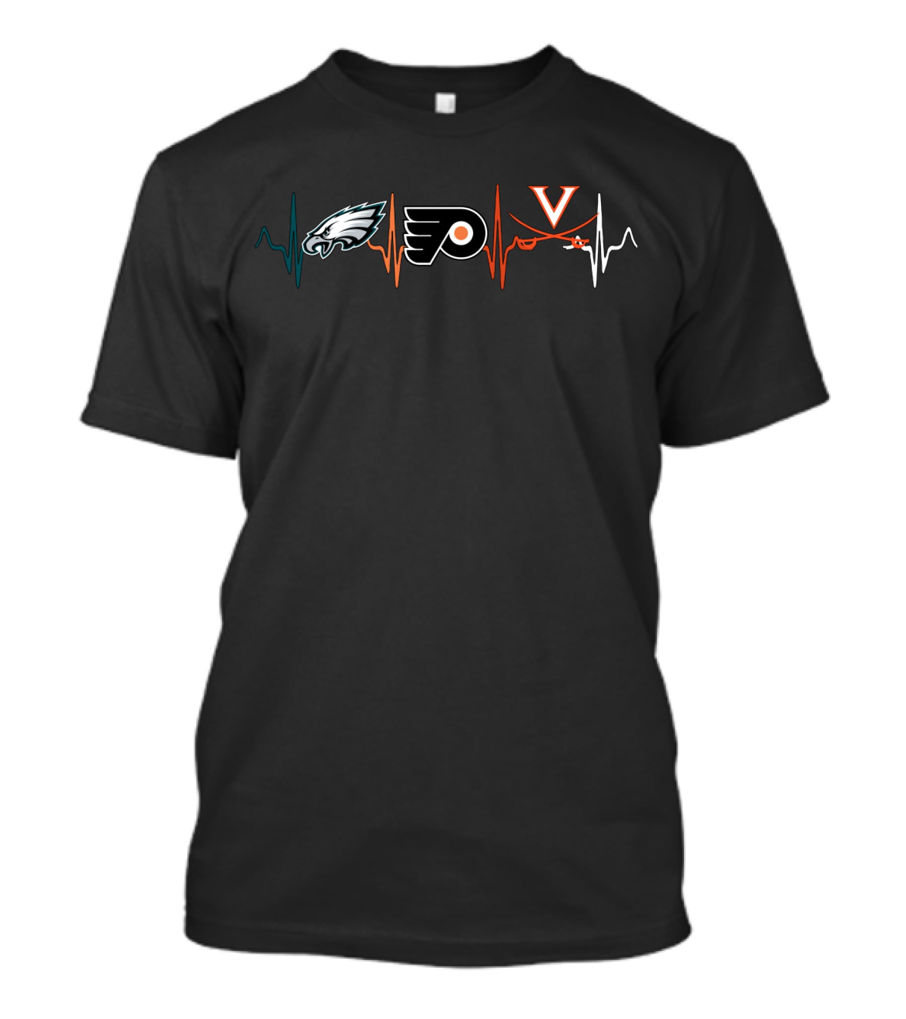 Philadelphia Eagles Flyers Virginia Cavaliers Heartbeat T-Shirt