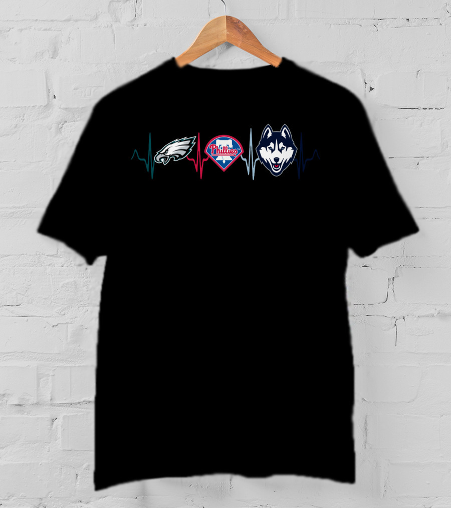 Philadelphia Eagles Phillies Huskies Heartbeat T-Shirt