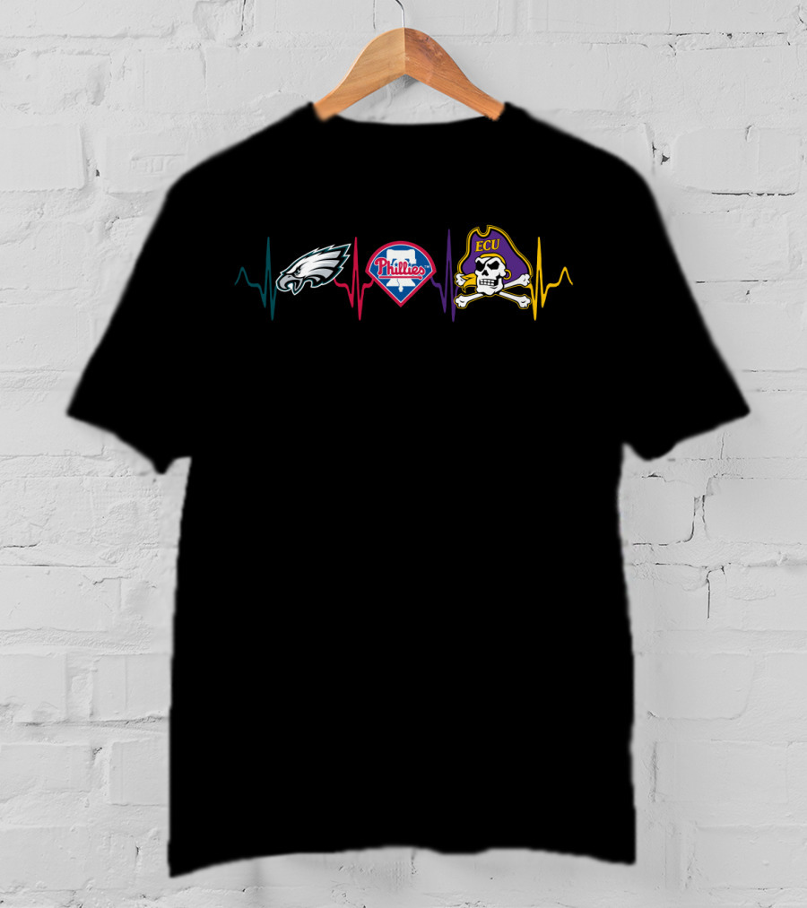Philadelphia Eagles Phillies Ecu Pirates Heartbeat T-Shirt