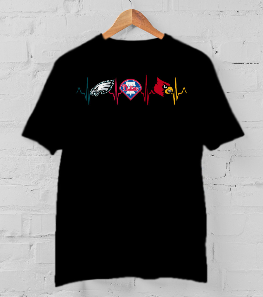 Eagles Phillies Cardinals Heartbeat T-Shirt