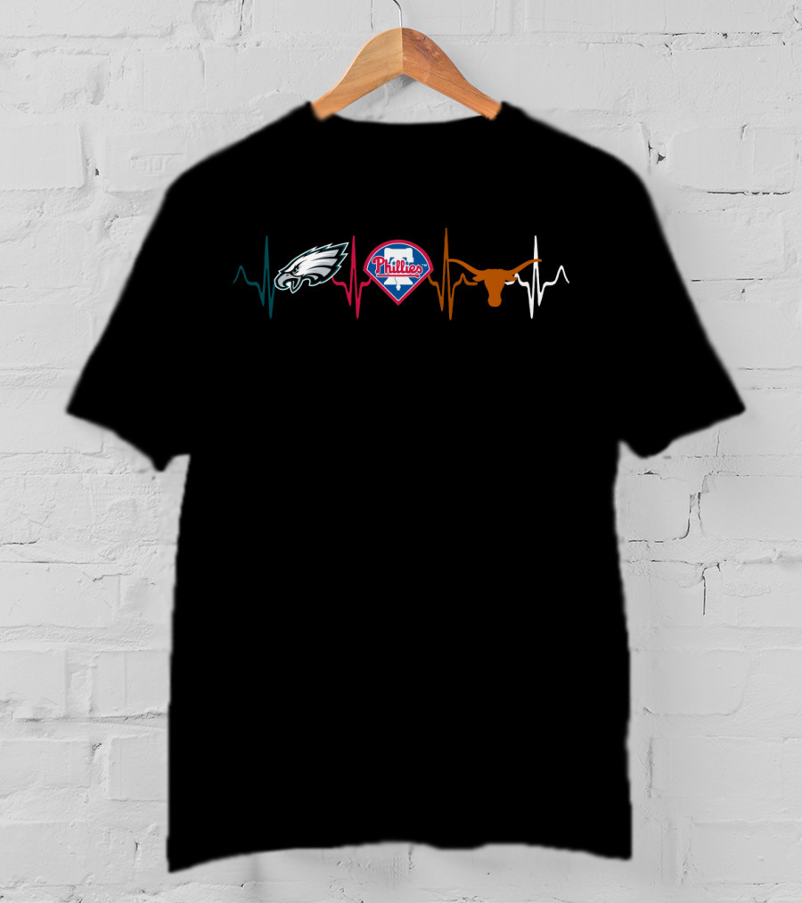 Love Eagles Phillies Longhorns Heartbeat T-Shirt
