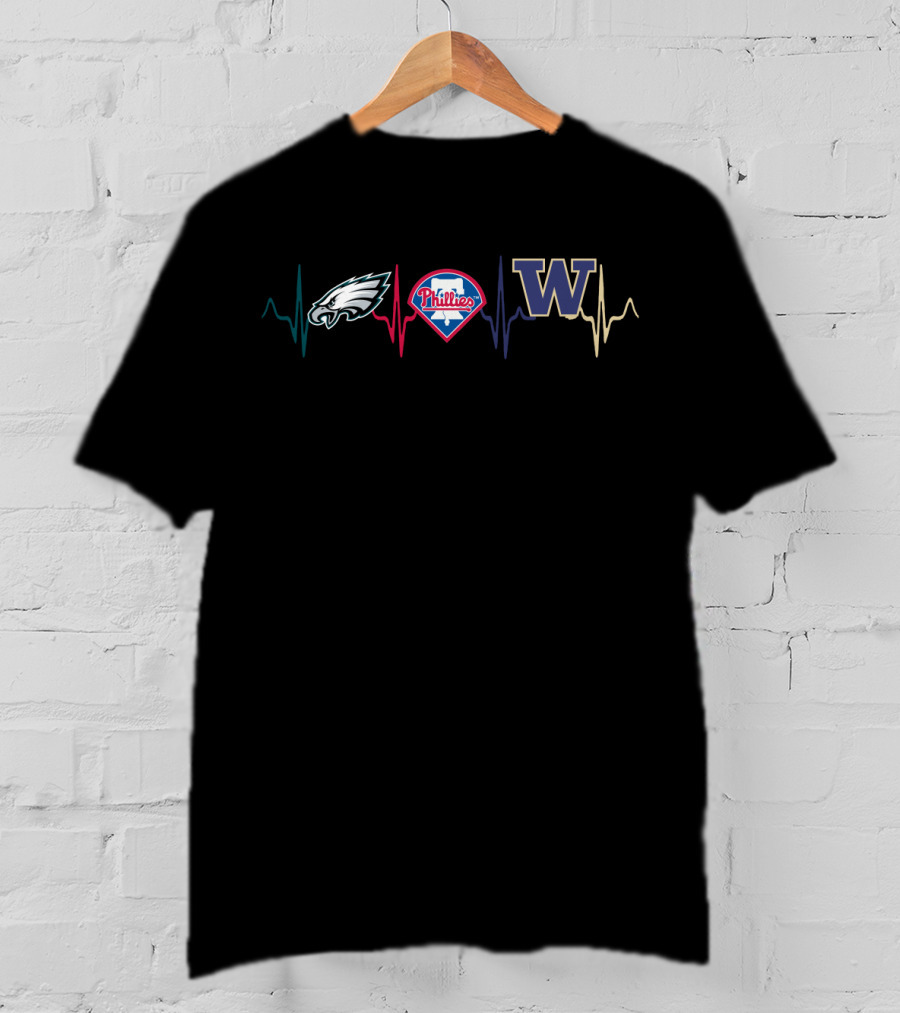 Eagles Phillies Washington Huskies Heartbeat T-Shirt
