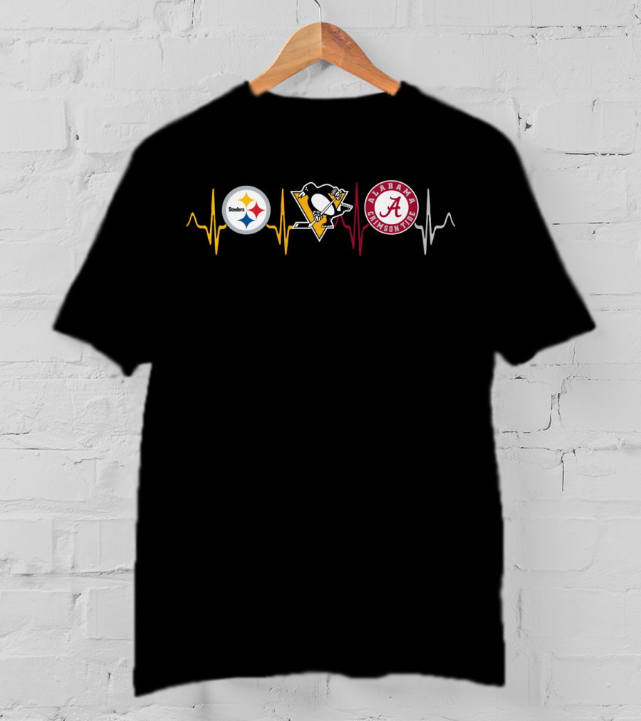 Steelers Penguins Alabama Crimson Tide Heartbeat Lines T-Shirt