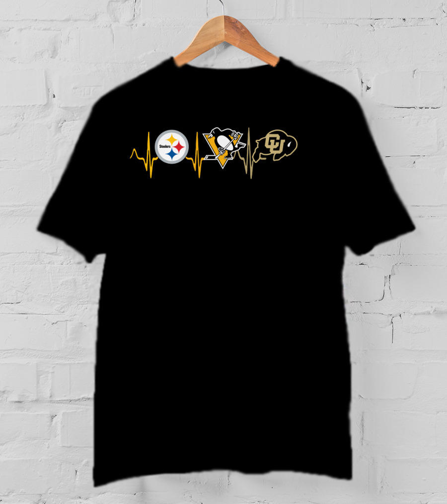 Steelers Penguins Colorado Buffaloes Heartbeat T-Shirt