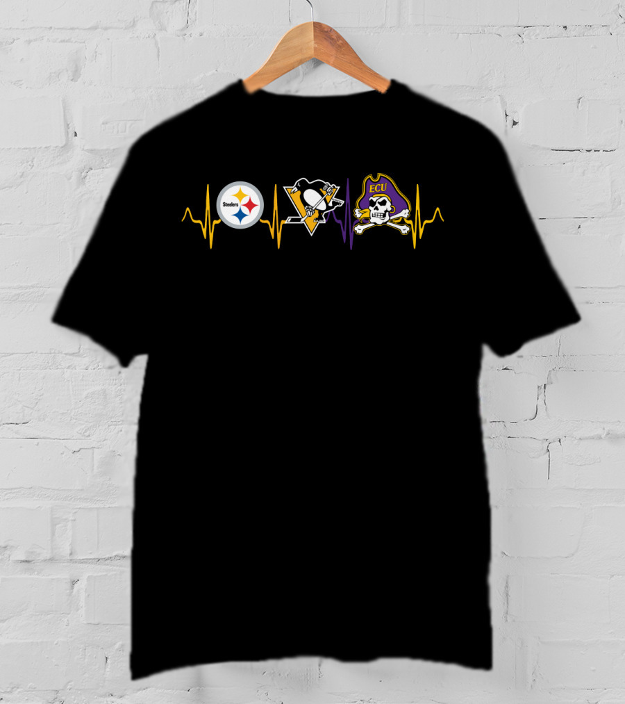 Steelers Penguins Ecu Pirates Heartbeat Ecp T-Shirt