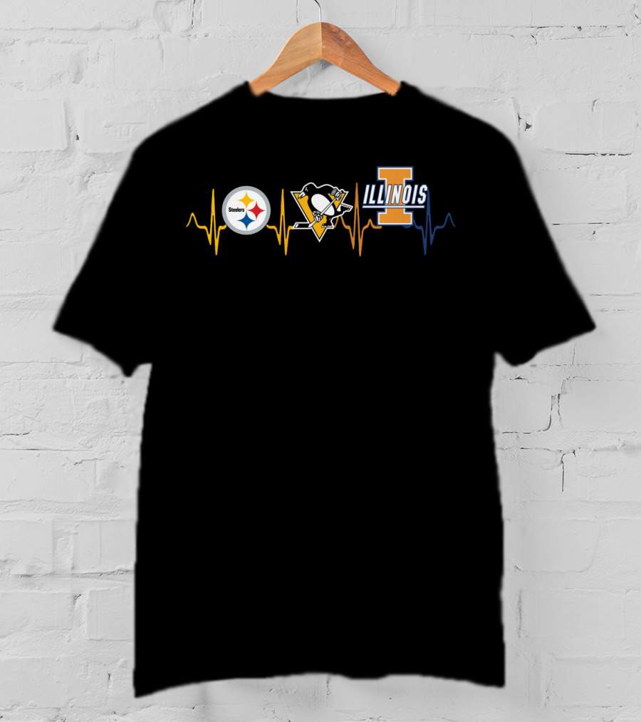 Steelers Penguins Illinois Heartbeat Love T-Shirt