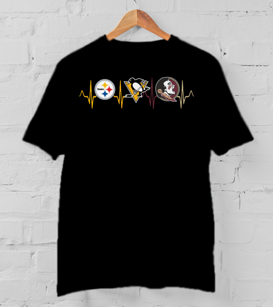 Steelers Penguins Florida State Seminoles Heartbeat T-Shirt