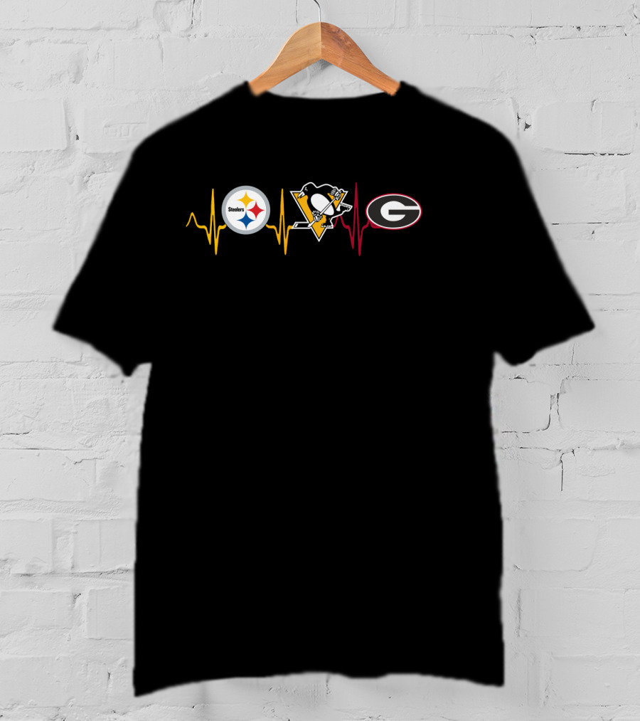 Steelers Penguins Georgia Bulldogs Heartbeat T-Shirt